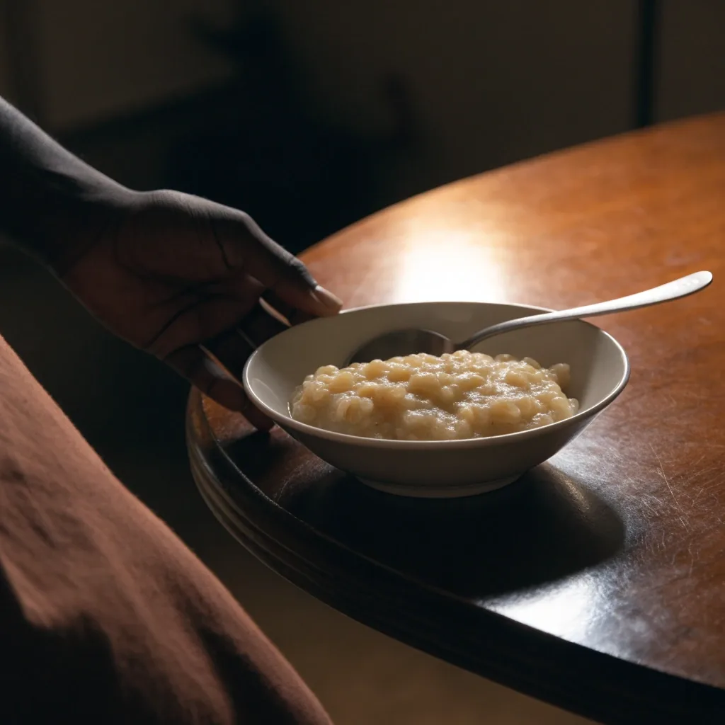 A small bowl of thick maize porridge ready to serve to a young child