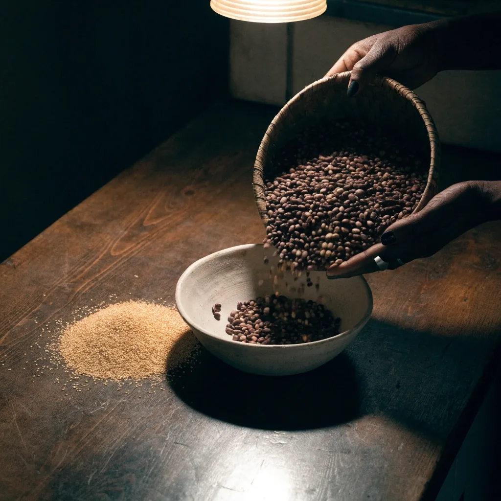 A bowl of dried beans and sorghum grain