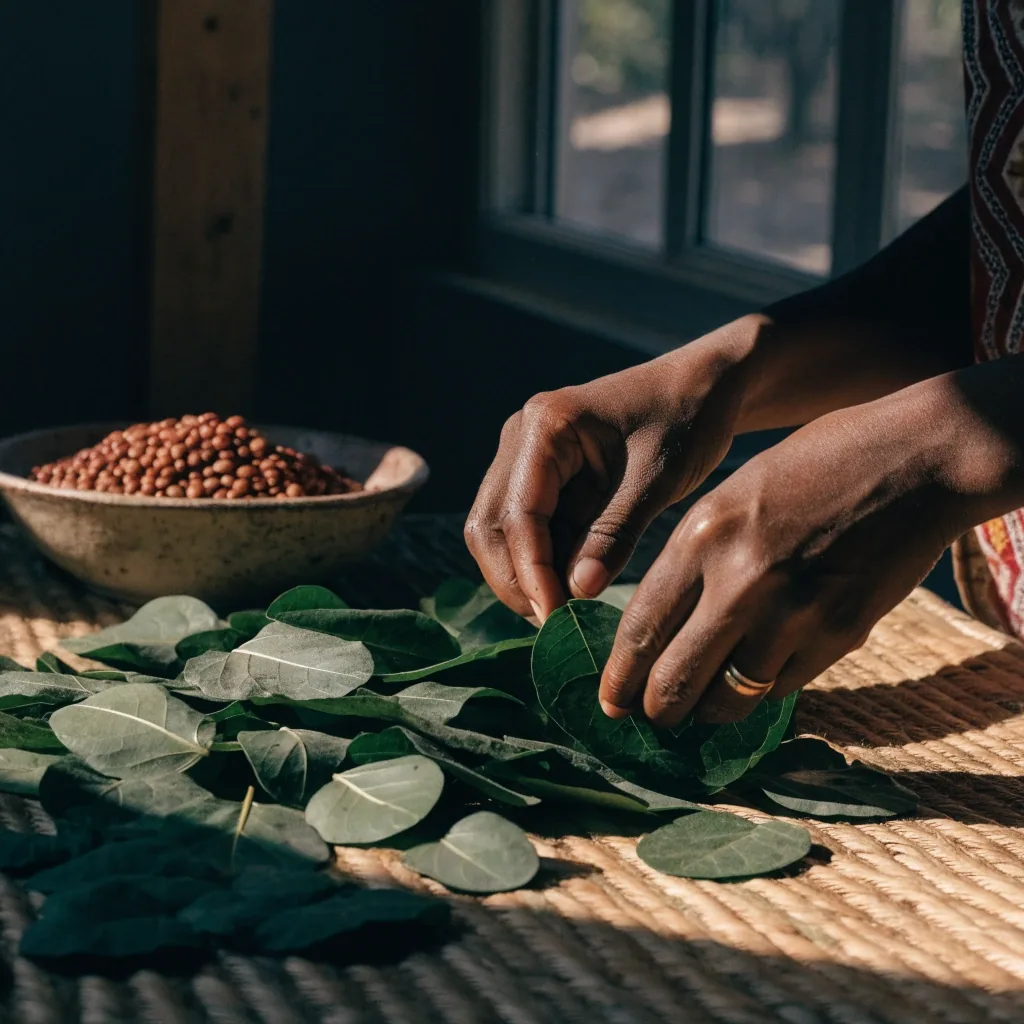 Dark green morogo leaves in warm side light